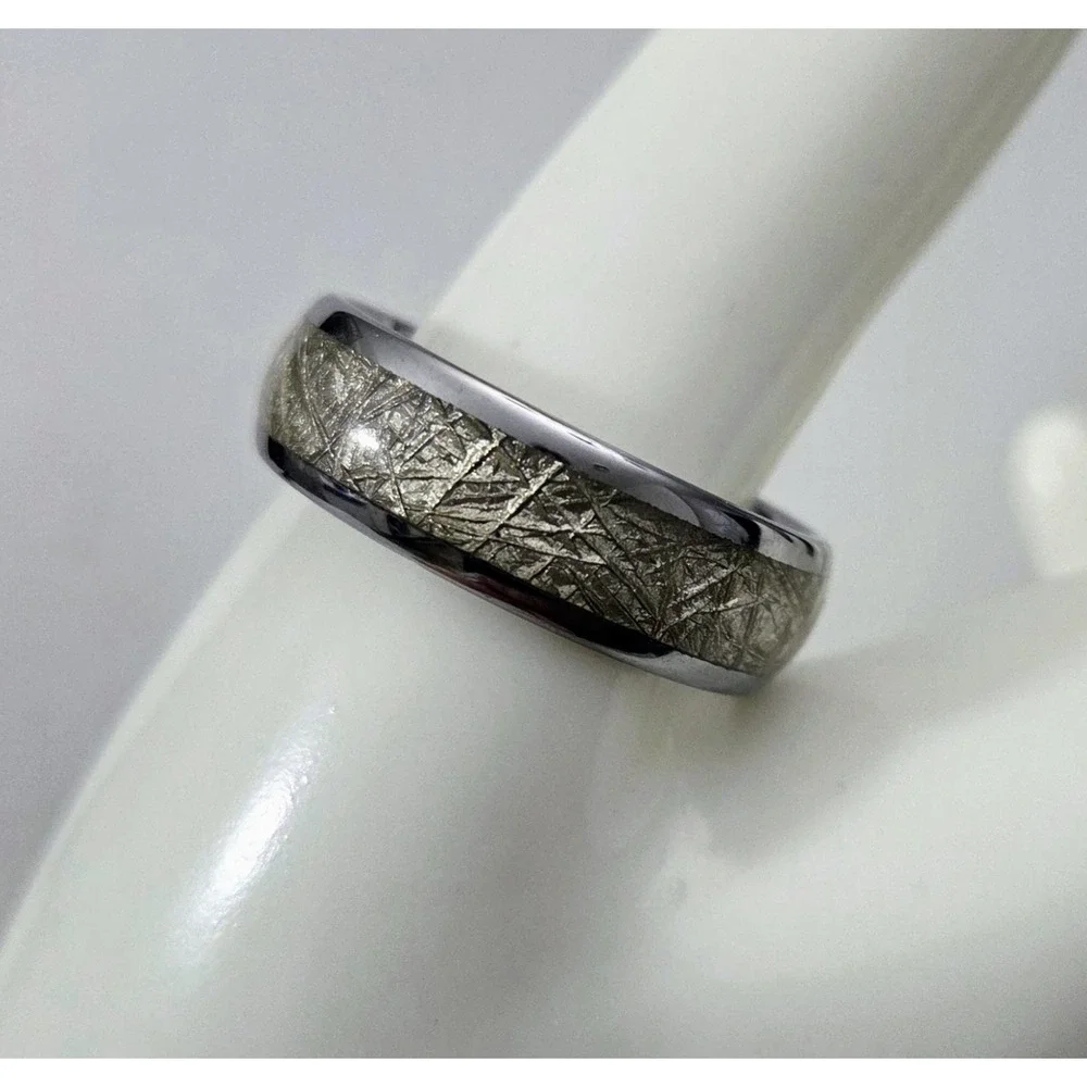 Meteorite Ring Engagement Wedding Tungsten Carbide Men's Band‎ Size 13.75